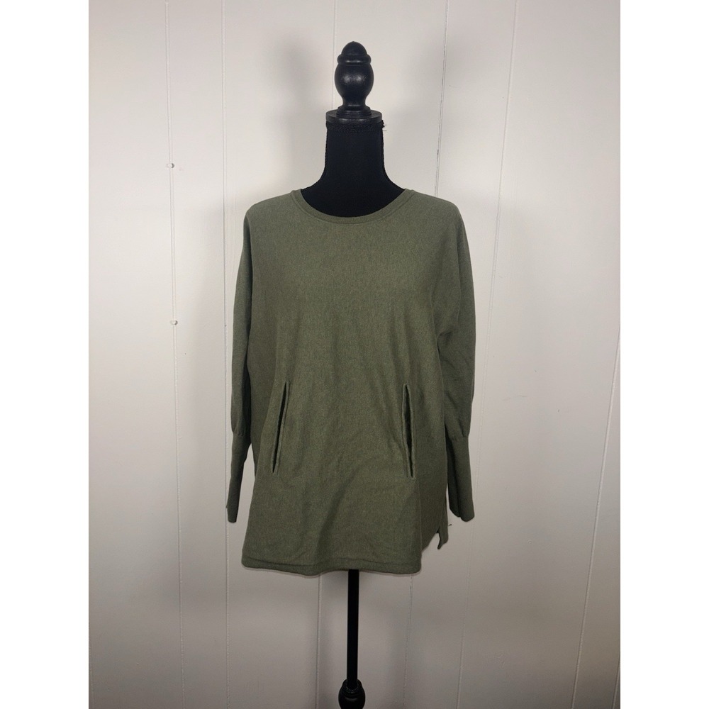 Garnet Hill Organic-Cotton‎ Pocket Detail Tunic Sweater Size M Green Relaxed Fit